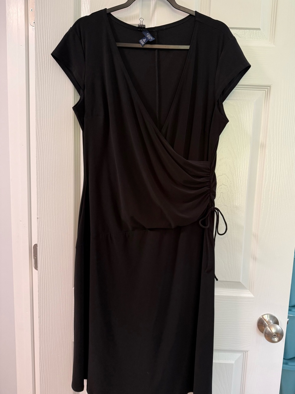 Chaps Black faux Wrap-Front Women's Dress with Side Tie Sz XL